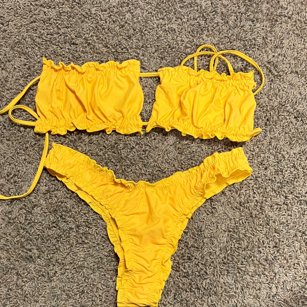 Yellow Bandeau Style Bikini Set